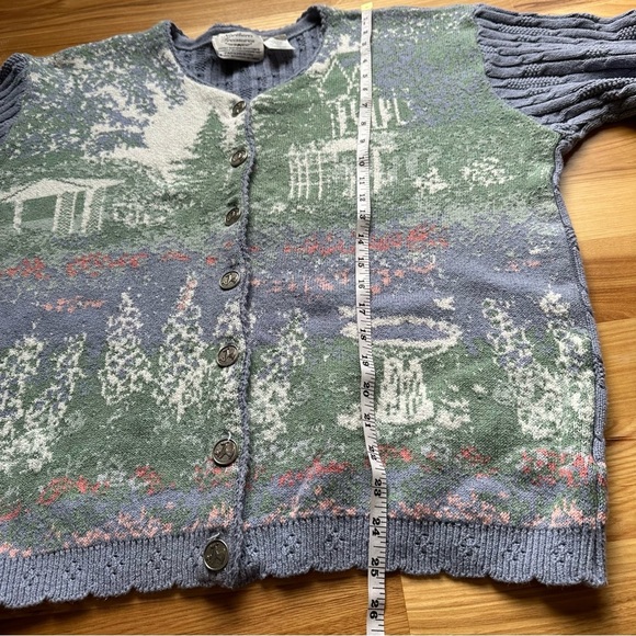 VTG Northern Treasures Large Blue Birdbath Cardigan Sweater CottageCore - Picture 12 of 14